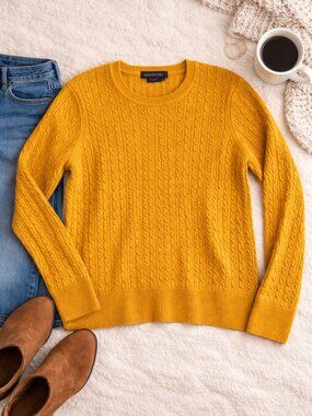 Pendleton Merino Wool Sweater Mustard Cable Knit Crewneck XL